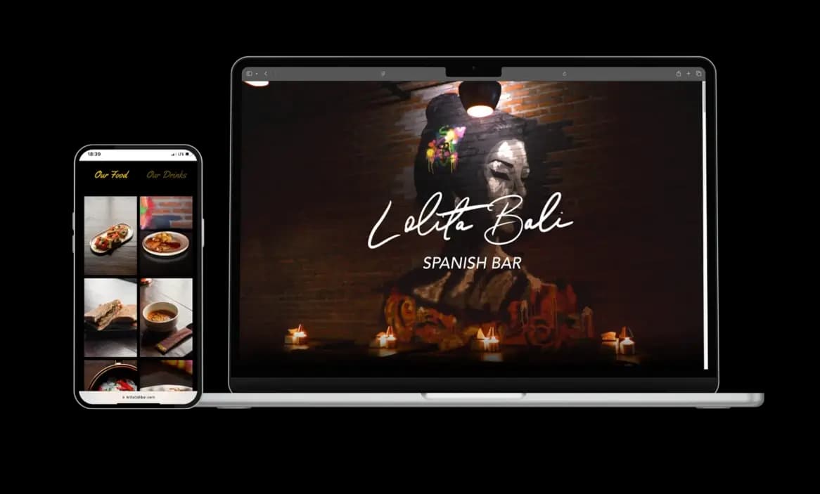 La web de un restaurante vista en varios dispositivos