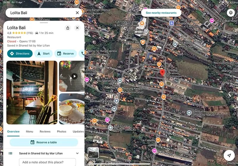 Ubicación del restaurante integrada con Google Maps