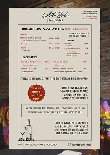 Menú del restaurante en el móvil