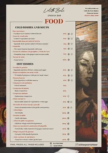 Menú online de un restaurante